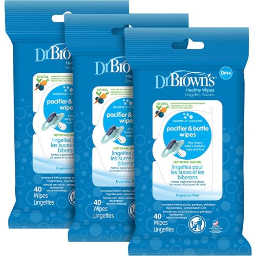 Dr. Brown's Bottle and Pacifier Healthy Wipes, Naturally Cleaning for Bottles and Baby Items, 40 Count, 3 Pack