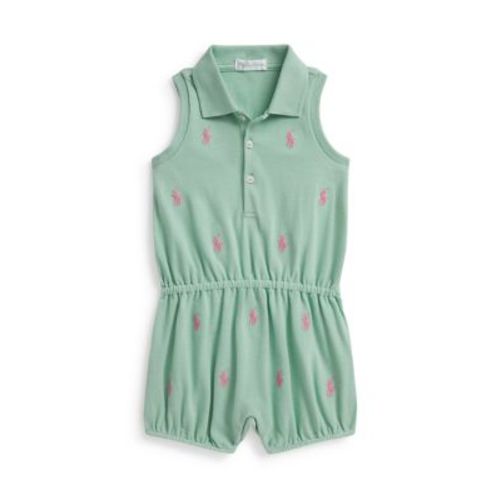 Ralph Lauren Childrenswear Baby Girls Polo Pony Cotton Mesh Bubble Shortall | Belk