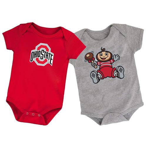 Future Tailgater Ohio State Buckeyes Collegiate Licensed 100% Cotton Short Sleeve LOGO Bodysuit and Baby Brutus Bodysuit - 2 Pack