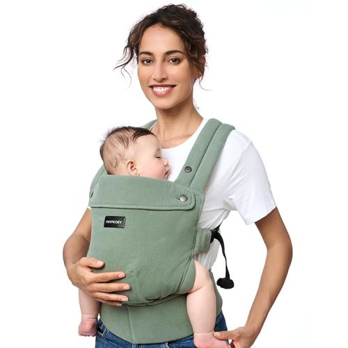 Momcozy Baby Carrier with Natural Cotton Linen, Built to Last, Ergonomic Design, 7-45lbs for Infant and Toddler, Lightweight and Comfortable, Hands-Free for Moms&Dads, Sage Green