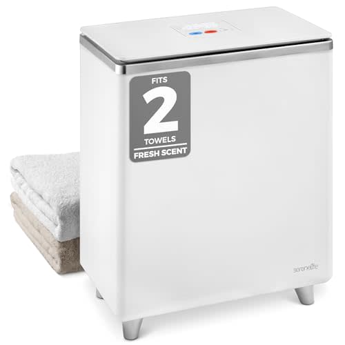 SereneLife Luxury Rectangle Towel Warmer - Spa & Bathroom Heater with Custom Fragrance, Auto Shut-Off, Fits 2 large Towels, Blankets, Bathrobes, PJ's - Perfect Gift for Him & Her (Silver)