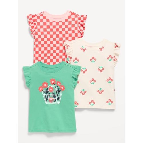 Short Ruffle-Sleeves T-Shirt 3-Pack for Toddler Girls