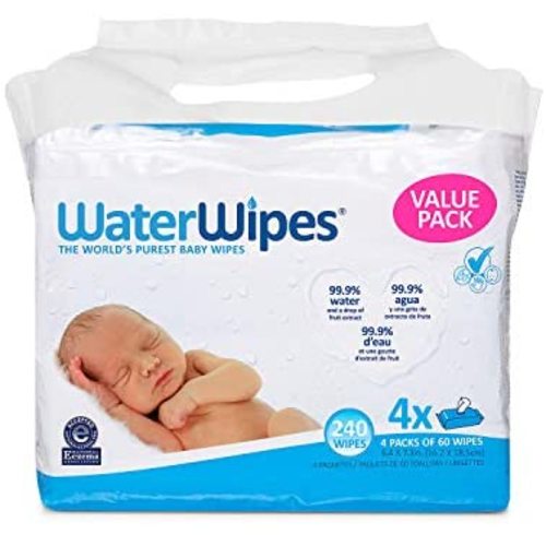 WaterWipes Unscented Baby Wipes, Sensitive and Newborn Skin, 4 Packs (240 Wipes) - 60 Count (Pack of 4)