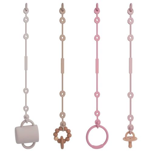 Toy Straps for Baby, Silicone Toy Straps Adjustable Stretchable Sippy Cup Straps for Strollers, High Chair, Cribs, Hanging Baskets, Shopping Trolley, Car Seat (Sand+Linght grey+Dusty lilac+Dusty rose)