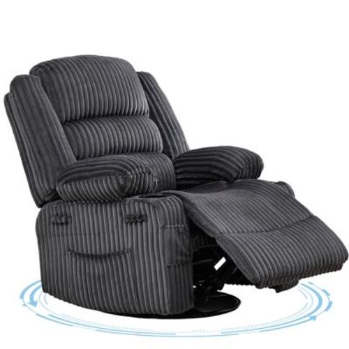 360° Swivel Rocking Recliner Chair for Adults, Jumbo Corduroy Glider Recliner with Cup Holder, Deep Seat Sofa Chair
