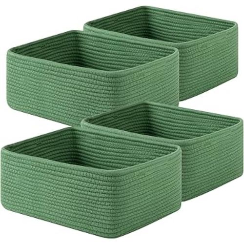 OIAHOMY 4 Pack 14.17*11.02*6.3IN Storage Baskets for Organizing Shelves, Woven Rope Baskets for Organizing Books, Clothes, Decorative Basket for Living Room, Nursery, Bedroom, Gift Basket, Green