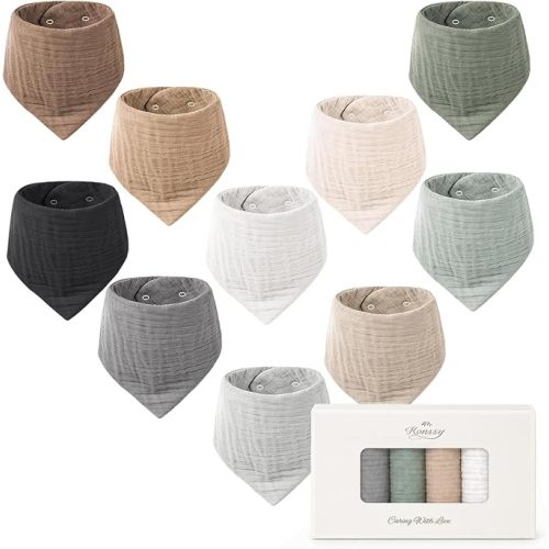 Konssy 10 Pack Baby Muslin Bandana Bibs for Drooling and Teething