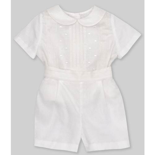 Edgehill Collection Baby Boys Peter Pan Collar Short Sleeve Heirloom Christening Set