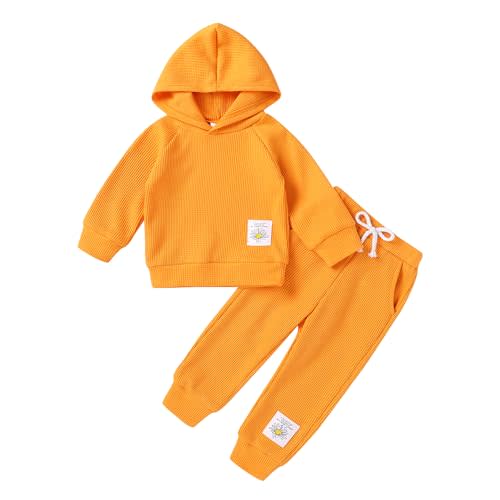 YOUNGER TREE Toddler Baby Girl Waffle Knit Sweatsuit Set Fall Winter Outfit | Waffle knit sweatshirt & sweatpants set; soft breathable cotton-blend; striped; toddler baby girl fall winter daily outfit