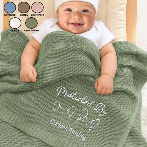 Human Protected By Dog - Personalized Embroidered Knitted Baby Blanket – Pawsionate