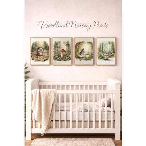 Woodland Nursery Wall Art Printable Set | Storybook Forest Animal Prints | Neutral Baby Room Decor | Cottagecore Nursery