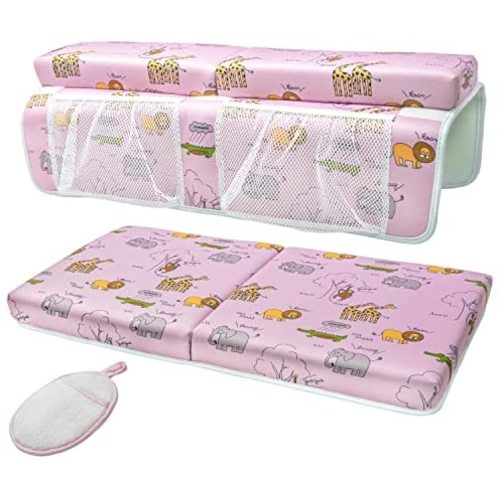 BOAKOOK Bath Kneeler and Elbow Rest Pad Set with Baby Sponge|1.75" Thick Baby Bath Kneeler Pad Mat for Baby, Toddler, Newborn |Extra Comfortable Cushioning for Knee and Elbow | Baby Sponge Included