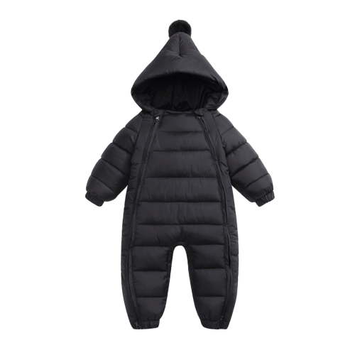 Curuila Toddler Boys Girls Coats Long Sleeve Solid Color Winter Jacket With Zipper Hooded Jumpsuit Long Outwear Black Size 6-12 Months