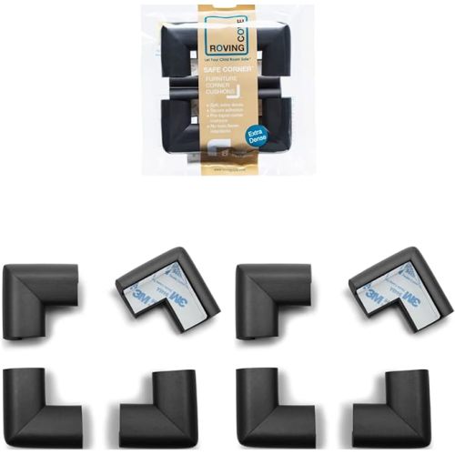 Roving Cove HeftyFit Corner Protector for Baby (8 Large Corners), Heavy-Duty Soft Rubber Foam Furniture Corner Bumper Guards, 3M Adhesive Pre-Taped, Onyx Black