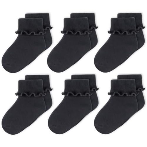 CozyWay Baby Ruffle Socks Baby Girl Turn Cuff Ankle Comfy Cotton Socks Infant - 6 Pack