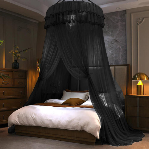 best one Mosquito Net Bed Canopy For Girls, Princess Canopy Bed Curtain Fine Sheer Mesh Dome Bed Canopies, Adults Lace Tent For Twin Full Queen King Bed (Black) | Wayfair