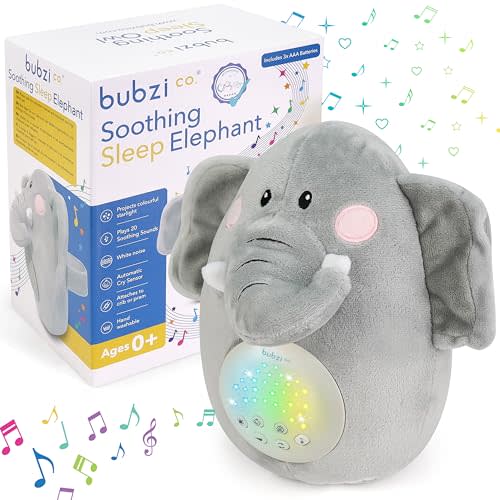 Bubzi Co Sound Machine, Portable Elephant Soother & Night Light Projector, Comforting Electronic Infant Toddler Sleep Aid & Baby Shush With White Noise