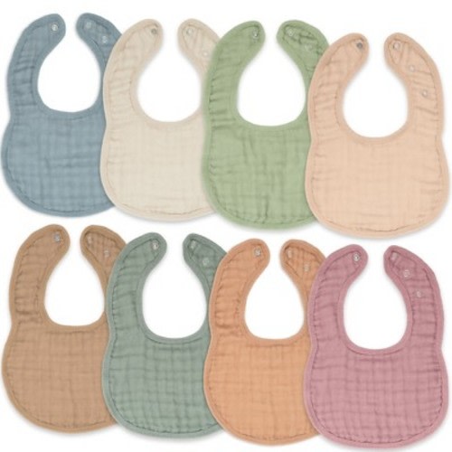 Comfy Cubs Muslin Cotton Baby Bibs, 8 Pack, Adjustable Size with Easy Snaps, Soft and Super Absorbent - Multicolor