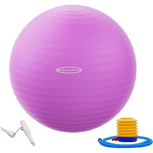 Fitvids Anti-Burst and Slip Resistant Exercise Yoga Fitness Birthing Ball with Quick Pump, 2,000-Pound Capacity, Multiple Colors and Sizes