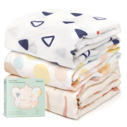 HECCEI Baby Swaddle Blankets, 70% Bamboo 30% Cotton Muslin Swaddle Blanket, Large Breathable Receiving Blankets for Newborn, Boy and Girl Swaddles, Registry & Gift, 47 x 47 inches