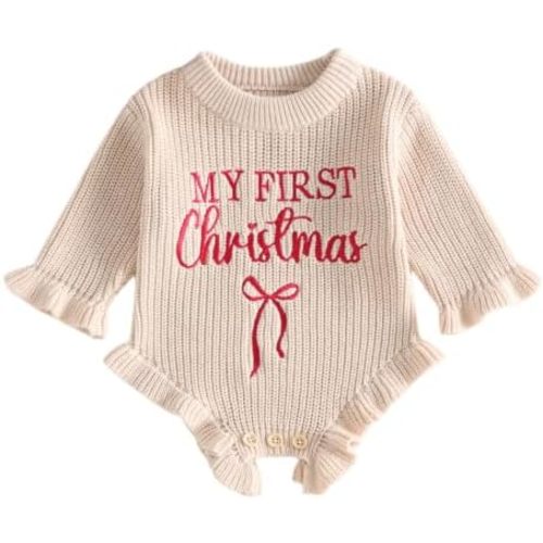 MoZiKQin My First Christmas Baby Girl Outfit Newborn Knit Sweater Romper