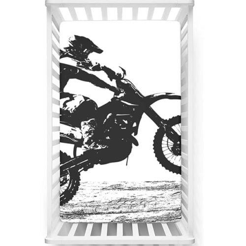 Dirt Bike Themed Fitted Mini Crib Sheets,Portable Mini Crib Sheets Soft & Stretchy Fitted Crib Sheet,White and Black-Crib Mattress Sheet or Toddler Bed Sheet,24“ x38“