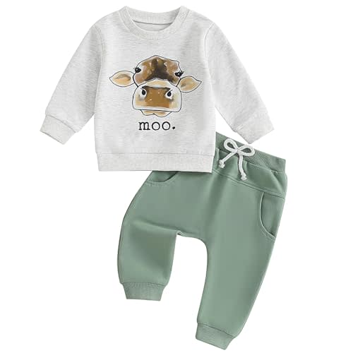 Pudcoco Toddler Baby Boys Girls Fall Clothes Farm Animal Outfit Horse Cow Chicken Sweatshirt and Jogger Pants Set