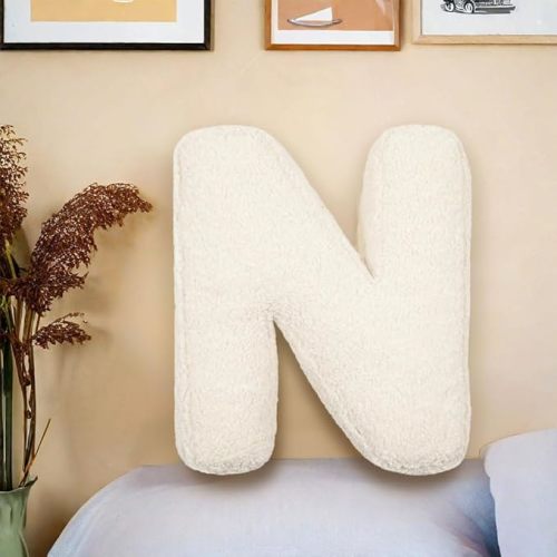 Letter Plush Pillow, Letter Hugging Throw Pillows, Decorative Initial Letter Shaped Throw Pillows for Bed Couch, Letter Pillows English Alphabet A to Z for Sofa Bedroom Living Room Decor (N)