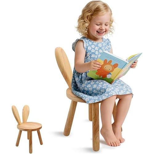 Wooden Step Stool Children Toddler Chair Kids Desk Chair with Non-Slip Foot Mat Wood Wax Oil Craft Sensory Table for Kids Playroom Classroom Home（1 Pack）