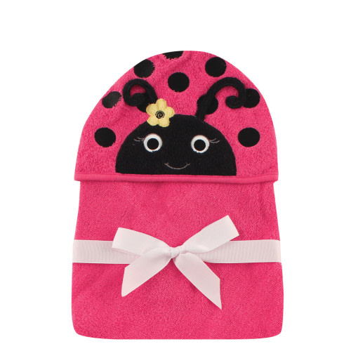 Hudson Baby Cotton Animal Face Hooded Towel, Ladybug