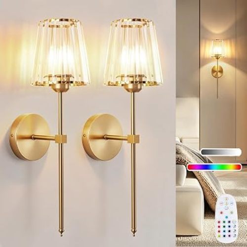 Set of 2 Battery Operated Wall Sconces with Crystal Lampshades,Rechargeabl