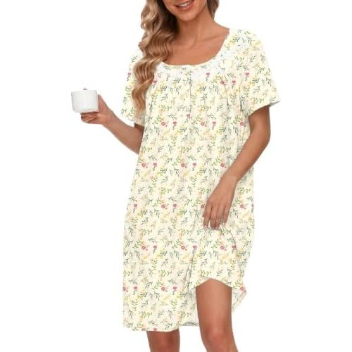 Ekouaer Nightgowns for Women Cotton Night Gown Short Sleeve House Dress