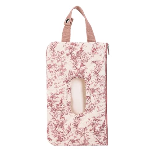 Quilted Baby Wipe Holder Floral Diaper Pouch Portable Quilted Wipes Bag for Car, Stroller (Pink 2)