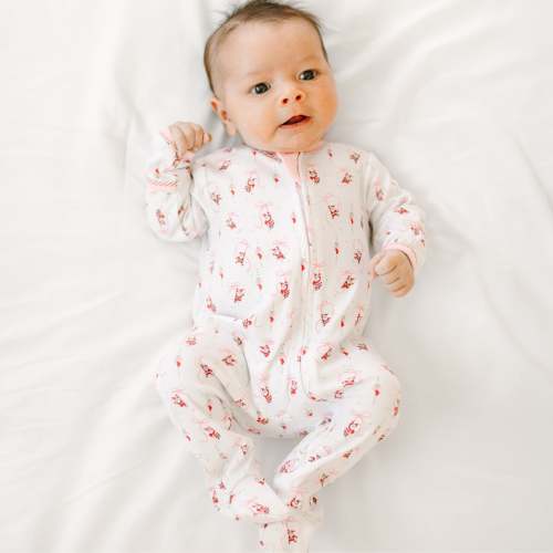 Jolly Ribbons Print Ruffle Zip Footie