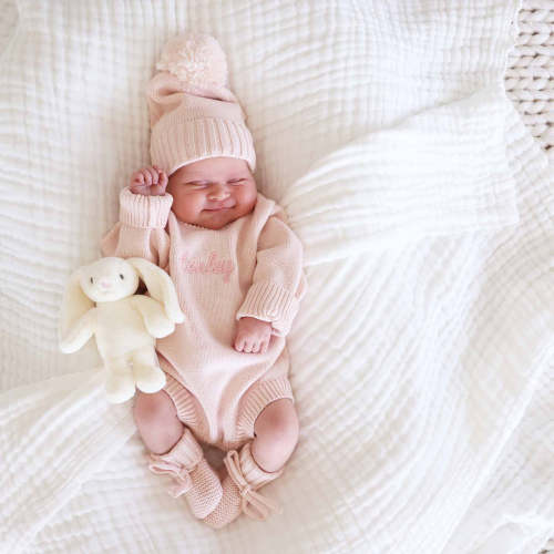 Knit Baby Booties in Tea Rose | Caden Lane