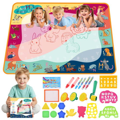 WLBES Water Doodle Mat, Reusable Mess Free Aqua Drawing Toy, Educational Party Birthday Gift for Kids 3+