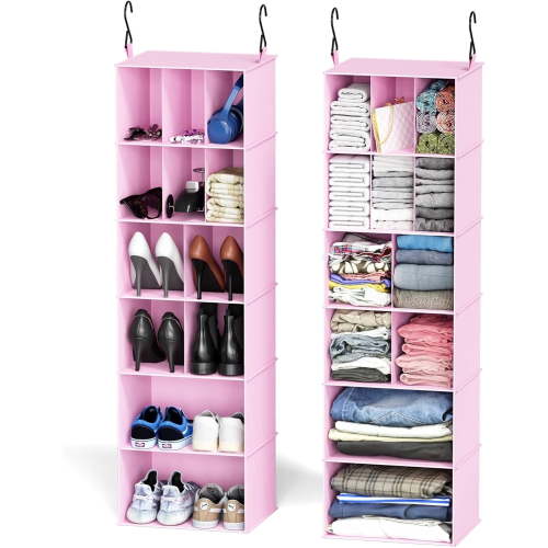 SpaceAid 2 Pack Hanging Closet Organizer and Storage with Dividers, Pink