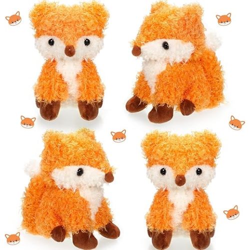 4 Pcs Baby Fox Stuffed Animal Woodland Plush Foxes Toys Small Fox Plushies Stuffed Animal Fox Doll Birthday Gift Plush Toy Set for Boys Girls Animal Theme Party Decor Nursery Bedroom, 5''