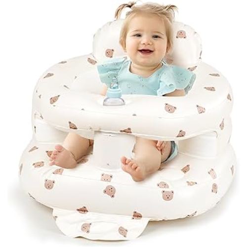 Inflatable Baby Seat for Babies 4-36 Months, Tooktro Blow Up Floor Chair with Built-in Air Pump for Sitting Support, Perfect for Summer and Beach Travel, Full enclosure丨 Inflatable Baby Chair (Bear)