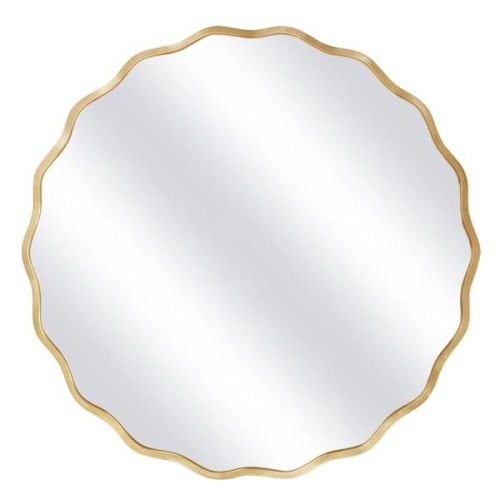23.5 in. W x 23.5 in. H Round Gold Aluminum Alloy Framed Scalloped Wavy Wall Mirror