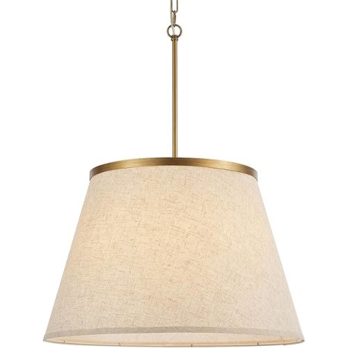 MhyTogn 24" Boho Chandelier, Tapered Fabric Drum and Antique Gold Accents Paint Finish Shade Pendant Lighting for Nursery Room Dining Room Living Room Kitchen
