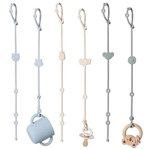 Toy Straps for Baby 6pcs, Silicone High Chair Toys Straps Stroller Accessories Toddler Bottle Strap Car Seat Toys Baby Travel Essential Silicone Ivory+Sage+Blue
