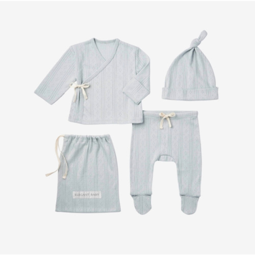 Pale Blue Organic Cotton Pointelle Layette 3 Pc Gift Set