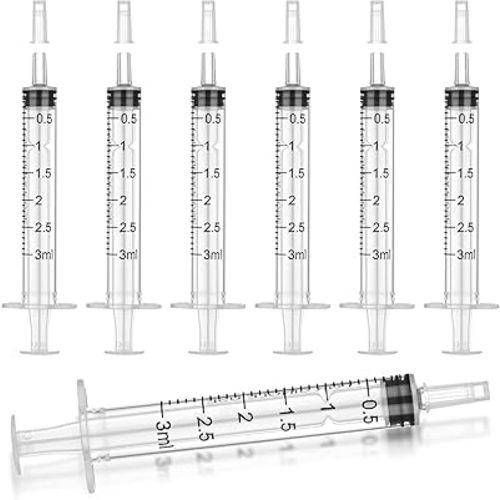 12Pack 3ml Syringes with Cap, Oral Syringe without Needle for Liquid, Measuring, Refilling, Oil, Glue Applicator