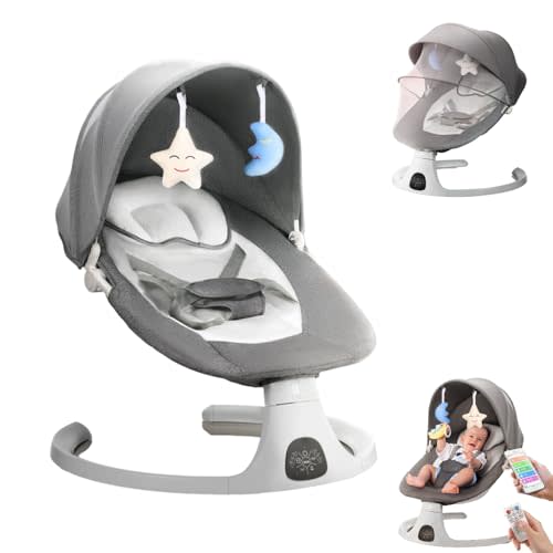 Baby Swing for Infants, Bluetooth Infant Swing with Music Speaker, Bluetooth Touch Screen/Remote Control Timing Function with 5 Speeds, 3 Seat Positions,10 Music, 5 Point Harness Belt