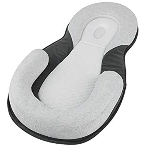 Mestron Portable Baby Bed Babies Head Support Pillow Newborn Baby Mattress Lounger Nest for Baby Sleep Positioning Comfortable Easy Cleaning Sleeping Lounger for 0 12 Months Baby Lounger (Grey)