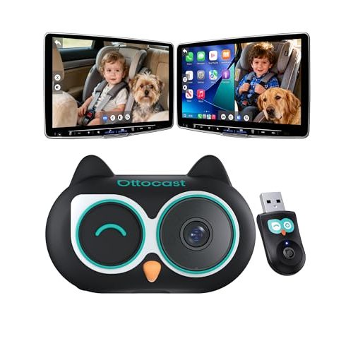 OTTOCAST Baby Car Camera &Wireless CarPlay Adapter,1080P HD Rear Seat Monitor Display on Car Screen,150Wide Angle No-Glow Night View, Safety for Kids & Infants