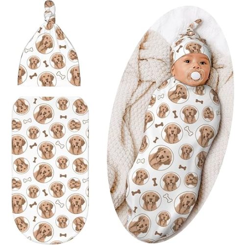 Golden Retriever Swaddle Blanket with Hat for Baby, Swaddling Sleeping Sacks Unisex Baby Items Stuff, Dog