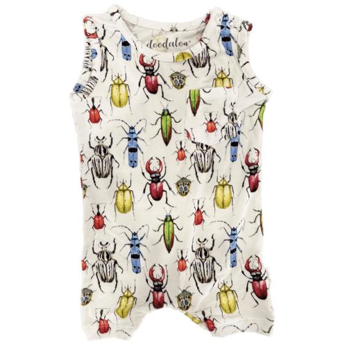 Doodalou Soft Bamboo Viscose Baby Romper, Tank Top with Shorts, Zipper Inseam Closure with Front Pocket Pacifier Clip