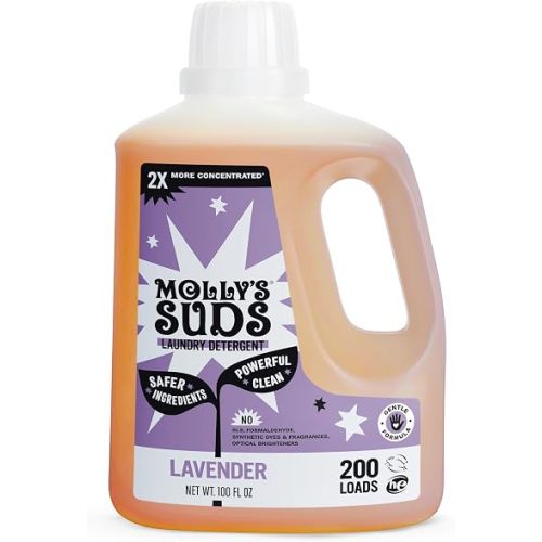 Molly's Suds Liquid Laundry Detergent | Clean Laundry Detergent Soap for Sensitive Skin | 2x Concentrated, High Efficiency (HE) (Lavender - 200 Loads)